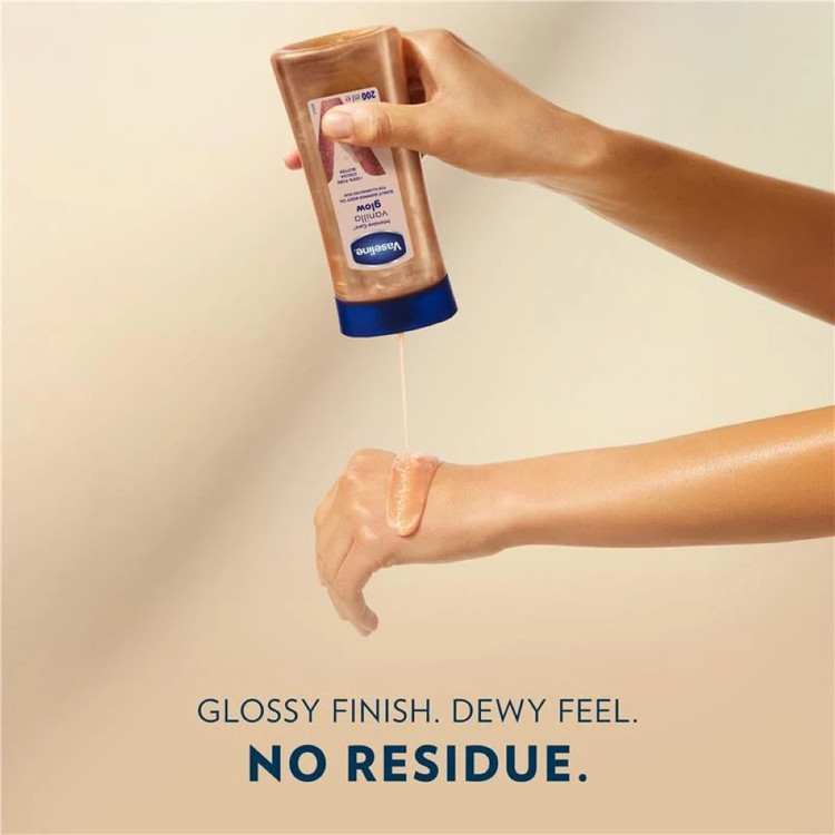 روغن بدن شاین دار وانیل و کاکائو وازلین vaseline sunlit glow vanilla cocoa gel oil