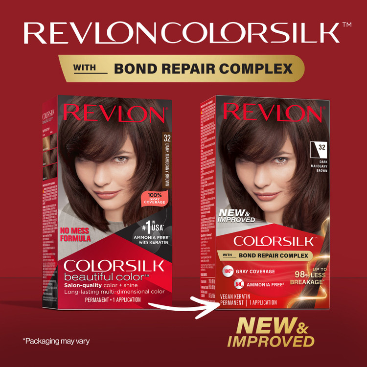 مقایسه بستهبندی قدیمی و جدید رنگ موی رولون کالر سیلک شماره ۳۲؛ نسخه جدید با Bond Repair Complex