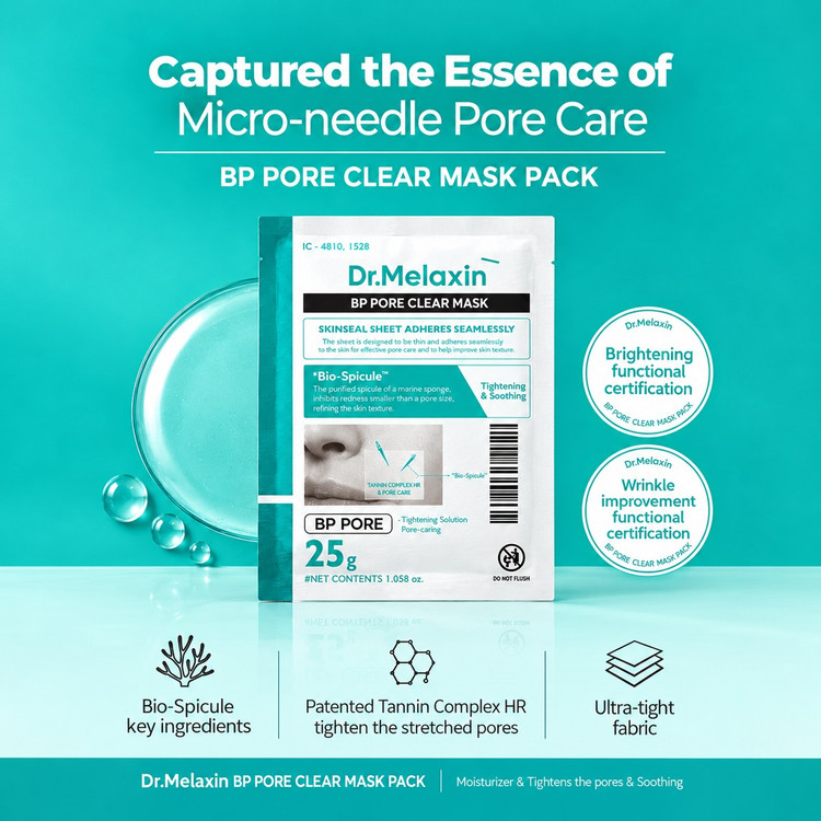 ماسک ورقهای آبرسان و کنترل منافذ دکتر ملاکسین Dr.Melaxin BP Pore Clear Masks