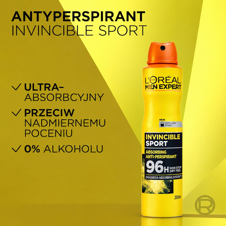 اسپری ضدتعریق مردانه لورآل من اکسپرت مدل Invincible Sport با محافظت تا ۹۶ ساعت